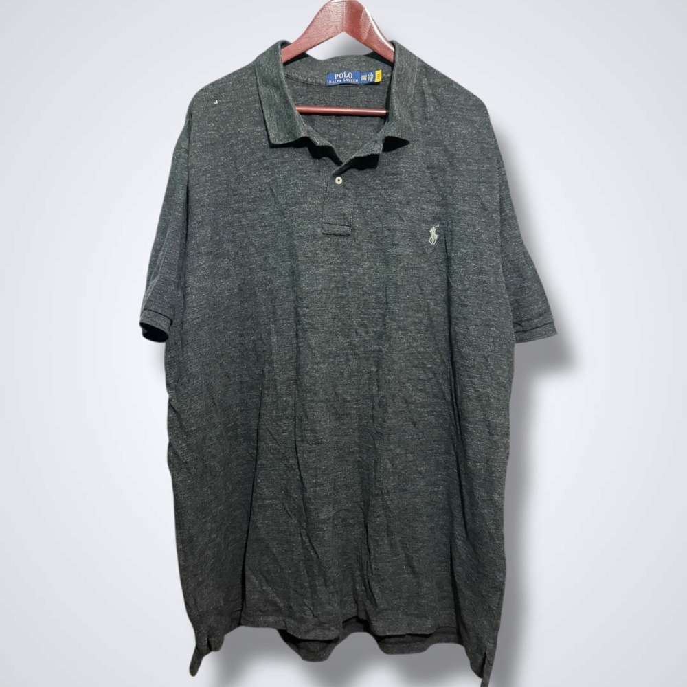 Polo Ralph Lauren Shirt Men's 3XLT Ash Gray Short Sleeve Preppy Collared Black